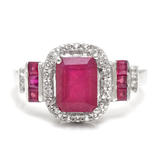 Silberring mit Rubin aus Madagaskar und weißem Topas