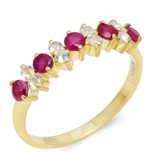 Goldplattierter Silberring mit Rubin aus Madagaskar und weißem Topas