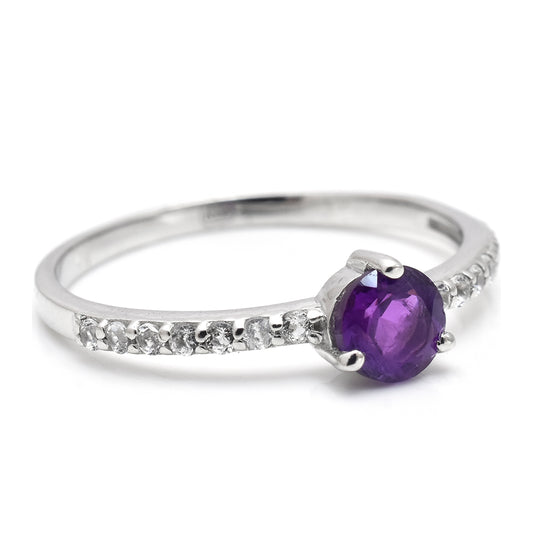 Silberring mit marokkanischem Amethyst und weißem Topas