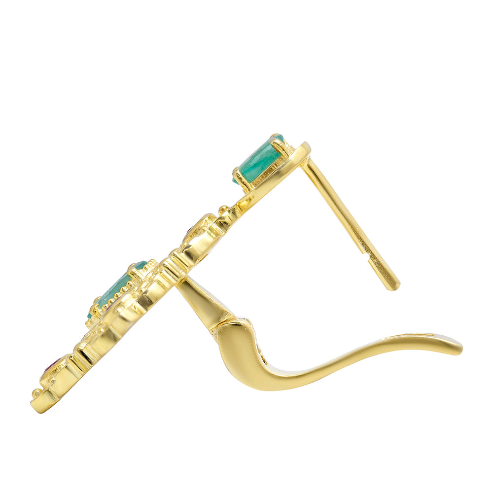 Goldplattierte Silberohrringe mit Rubin aus Madagaskar und brasilianischem Smaragd