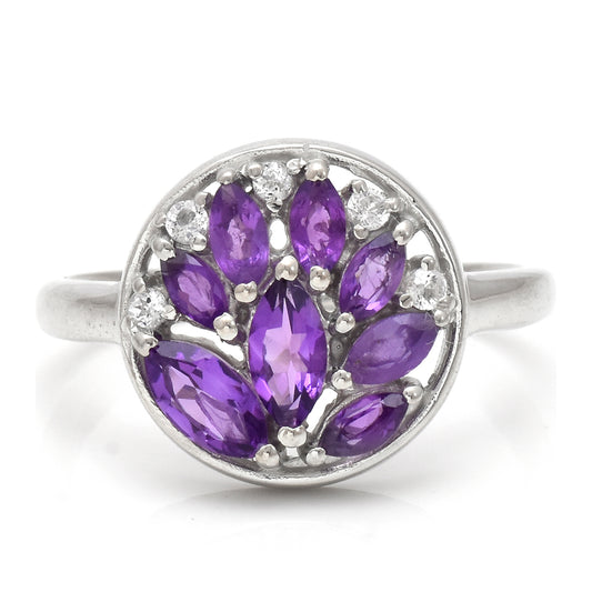 Silberring mit marokkanischem Amethyst und weißem Topas