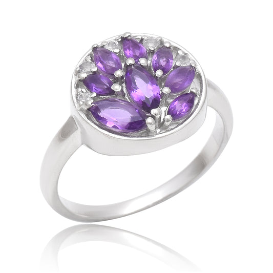 Silberring mit marokkanischem Amethyst und weißem Topas