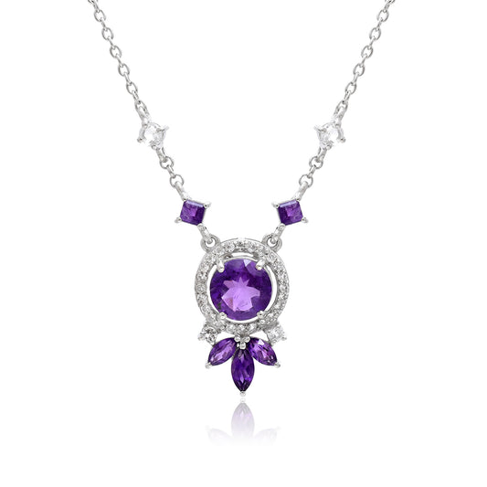 Silberhalskette mit marokkanischem Amethyst und weißem Topas