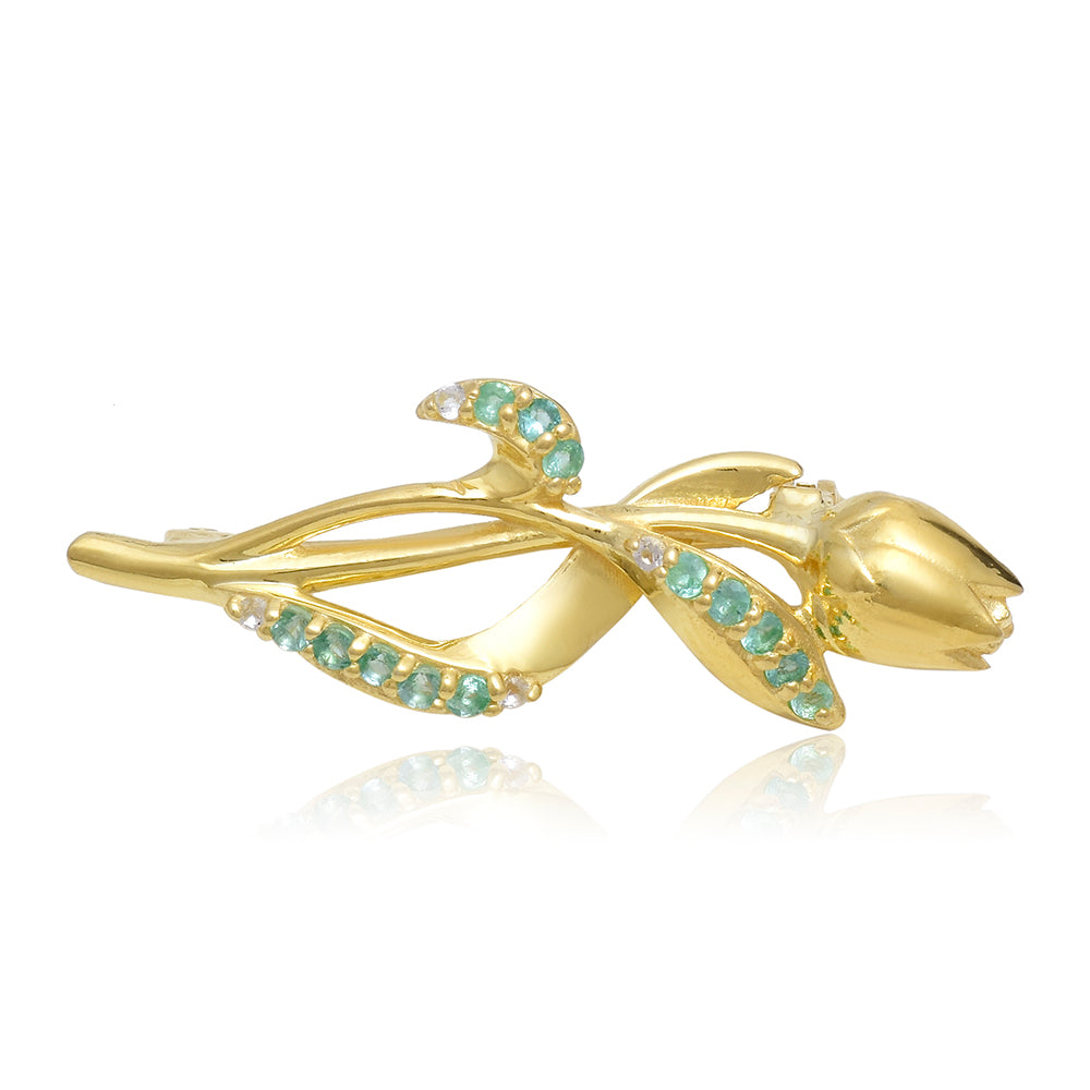 Goldplattierte Silberbrosche mit brasilianischem Smaragd und weißem Topas
