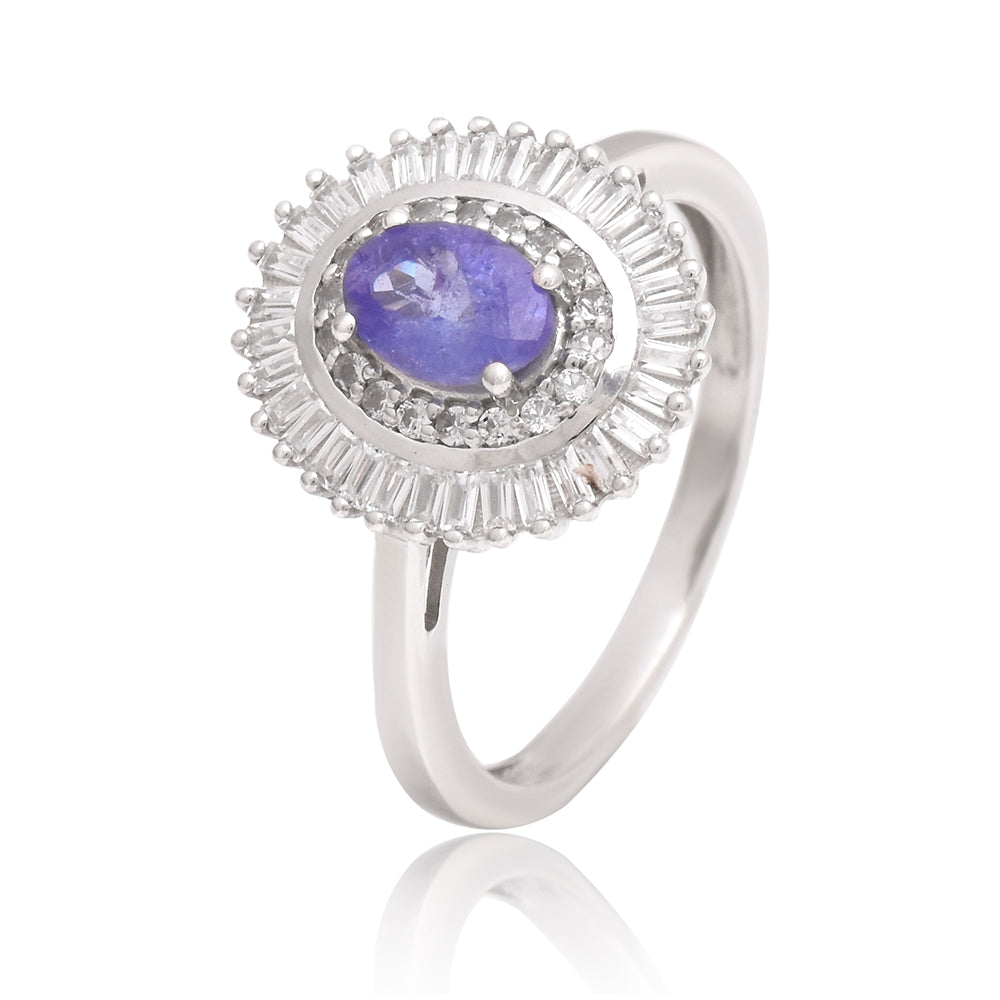 Silberring mit Tansanit - Klasse AAA und weißem Topas