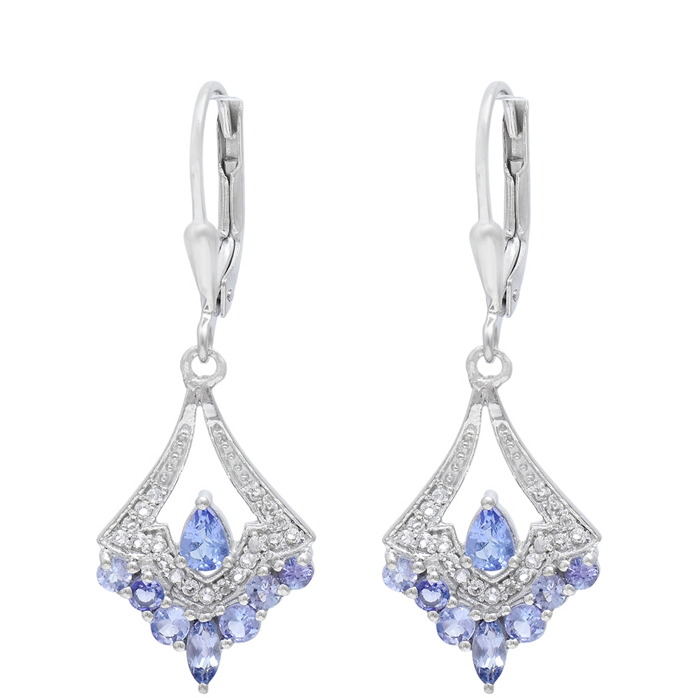 Silberohrringe mit Tansanit - Klasse AAA und weißem Topas