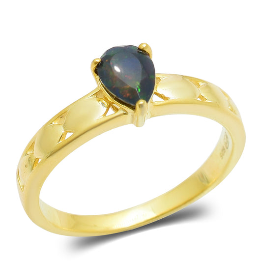 Goldplattierter Silberring mit äthiopischem Opal aus Lega Dembi