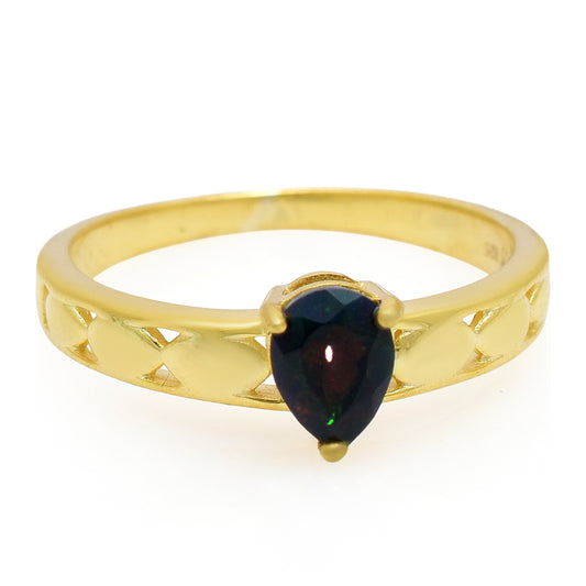Goldplattierter Silberring mit äthiopischem Opal aus Lega Dembi
