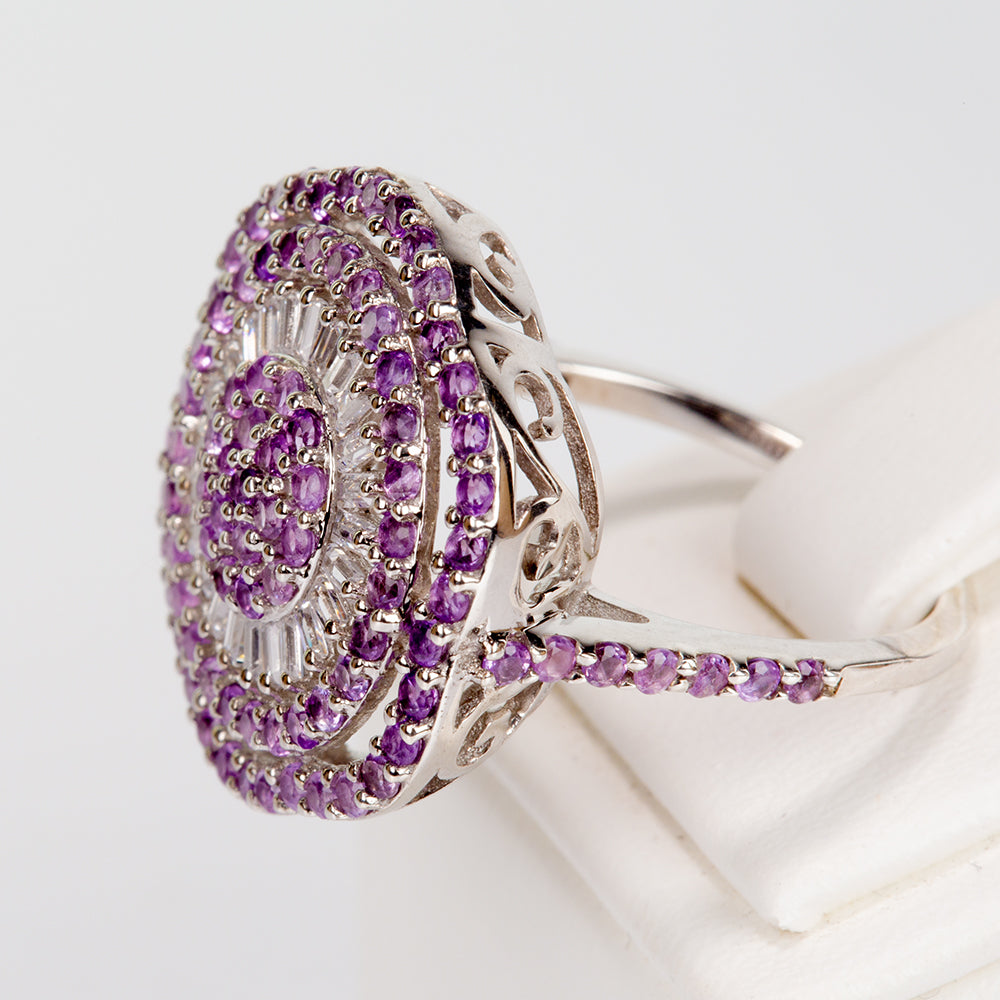 Silberring mit brasilianischem Amethyst und weißem Topas