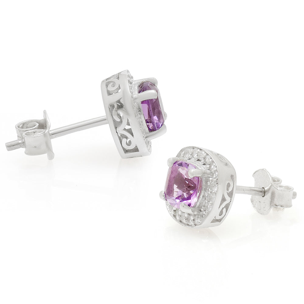 Silberohrringe mit brasilianischem Amethyst und weißem Topas