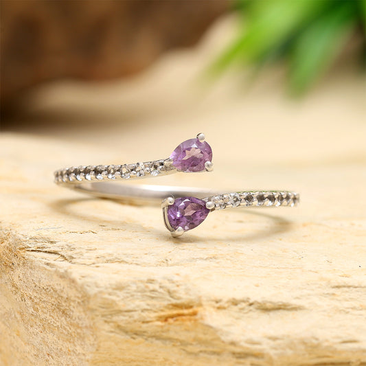 Silberring mit brasilianischem Amethyst und weißem Topas