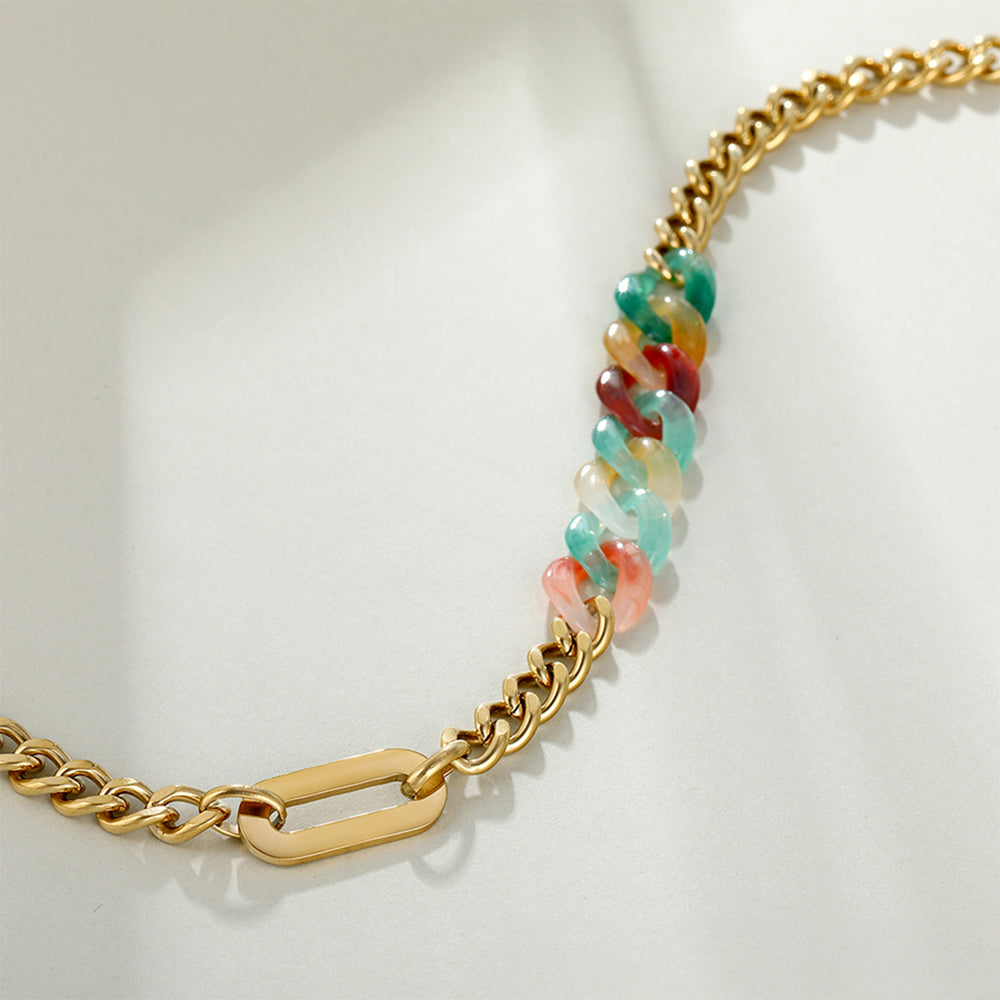 Halskette aus goldplattierter Legierung mit rotem Emporia®-Kristall und blauem Emporia®-Kristall