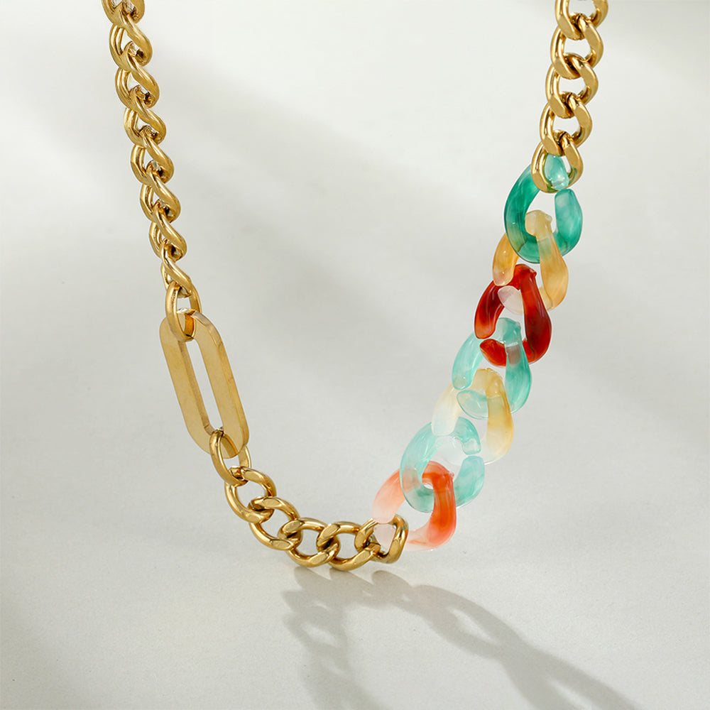 Halskette aus goldplattierter Legierung mit rotem Emporia®-Kristall und blauem Emporia®-Kristall
