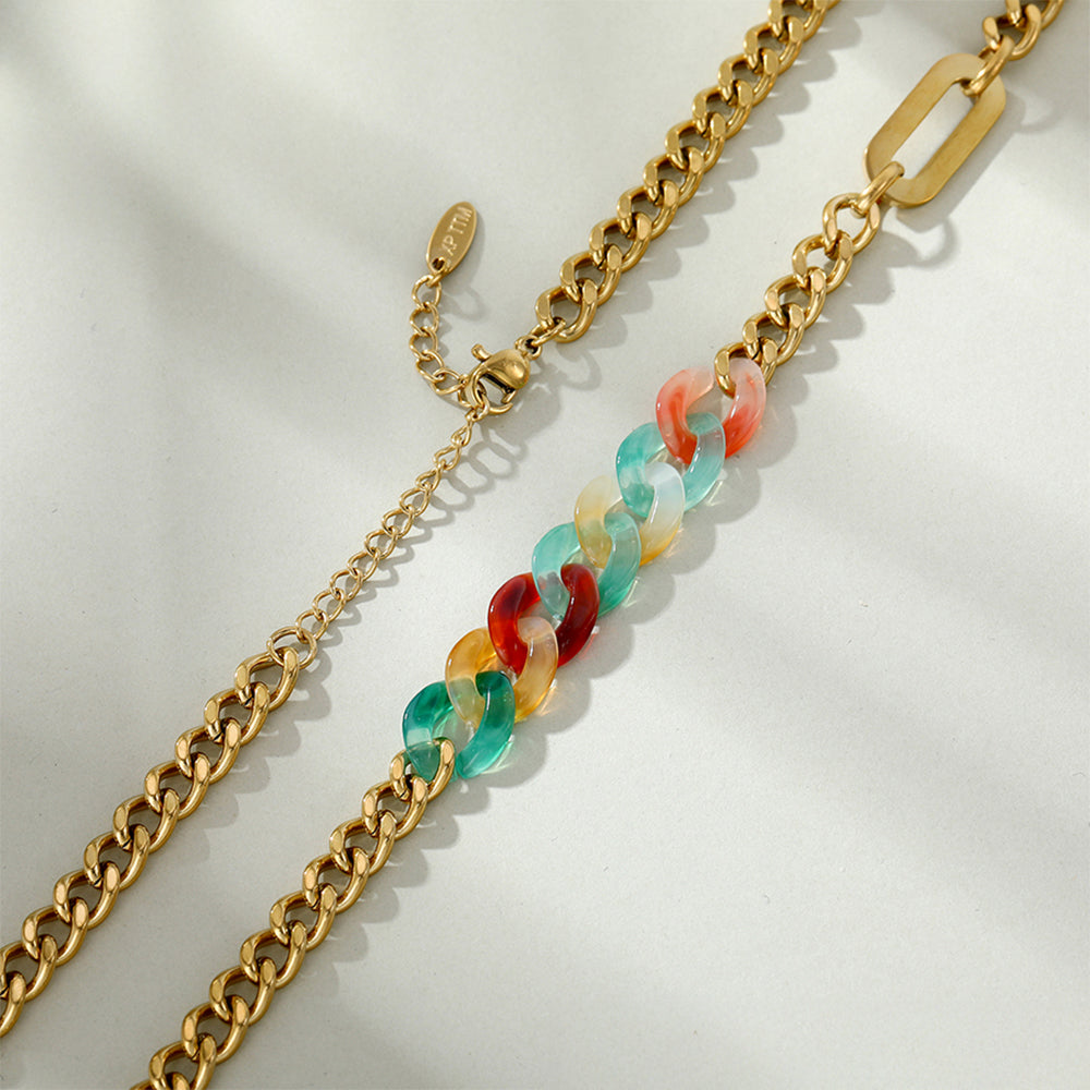 Halskette aus goldplattierter Legierung mit rotem Emporia®-Kristall und blauem Emporia®-Kristall