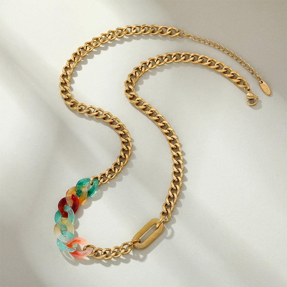 Halskette aus goldplattierter Legierung mit rotem Emporia®-Kristall und blauem Emporia®-Kristall
