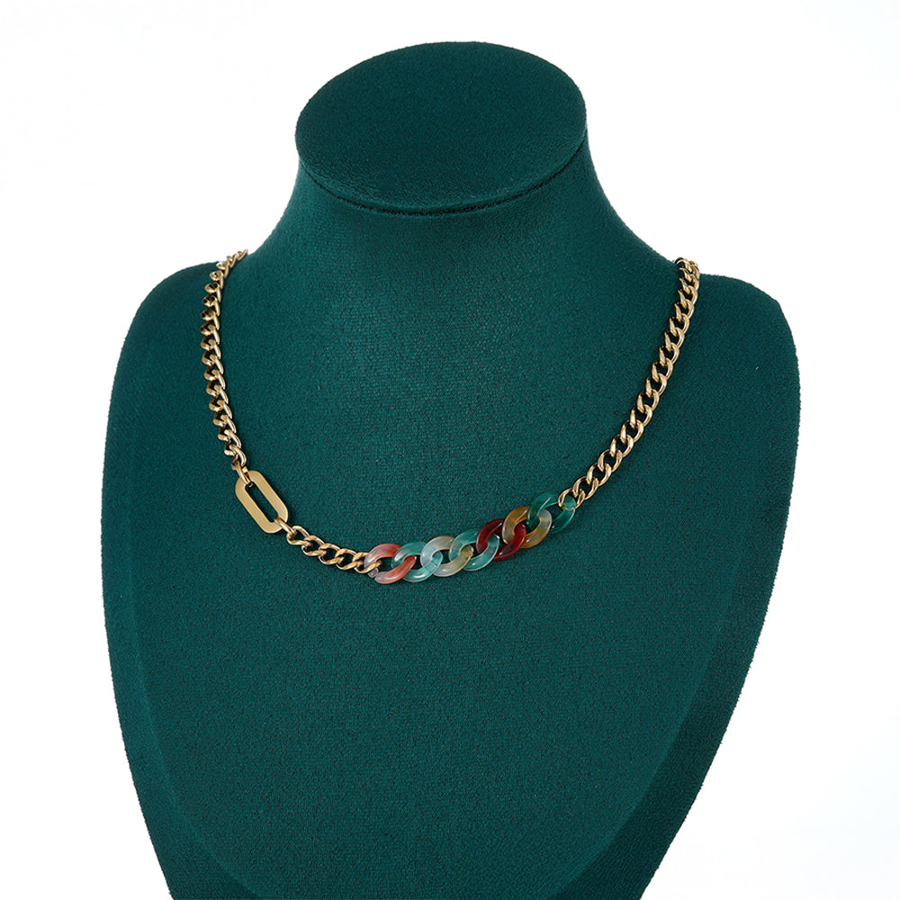 Halskette aus goldplattierter Legierung mit rotem Emporia®-Kristall und blauem Emporia®-Kristall