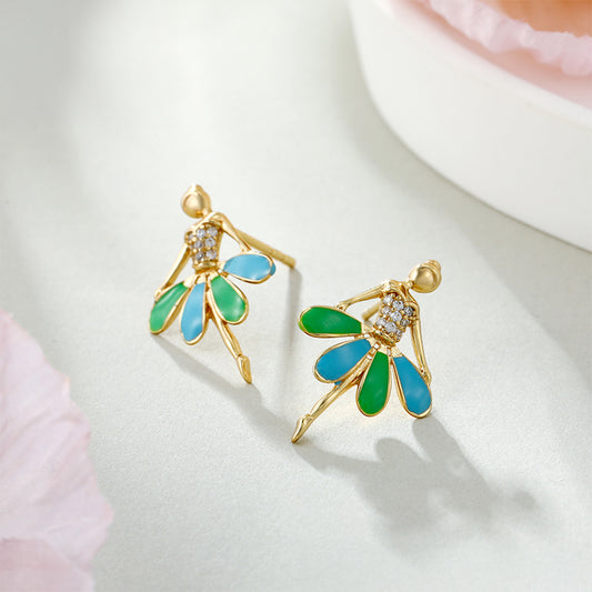 Ohrringe aus goldplattierter Legierung mit Emaille und weißem Emporia® Kristall