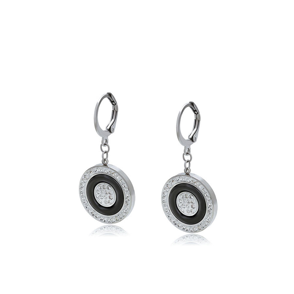Ohrringe aus goldplattierter Legierung mit weißem Emporia® Kristall und schwarzem Emporia®-Kristall