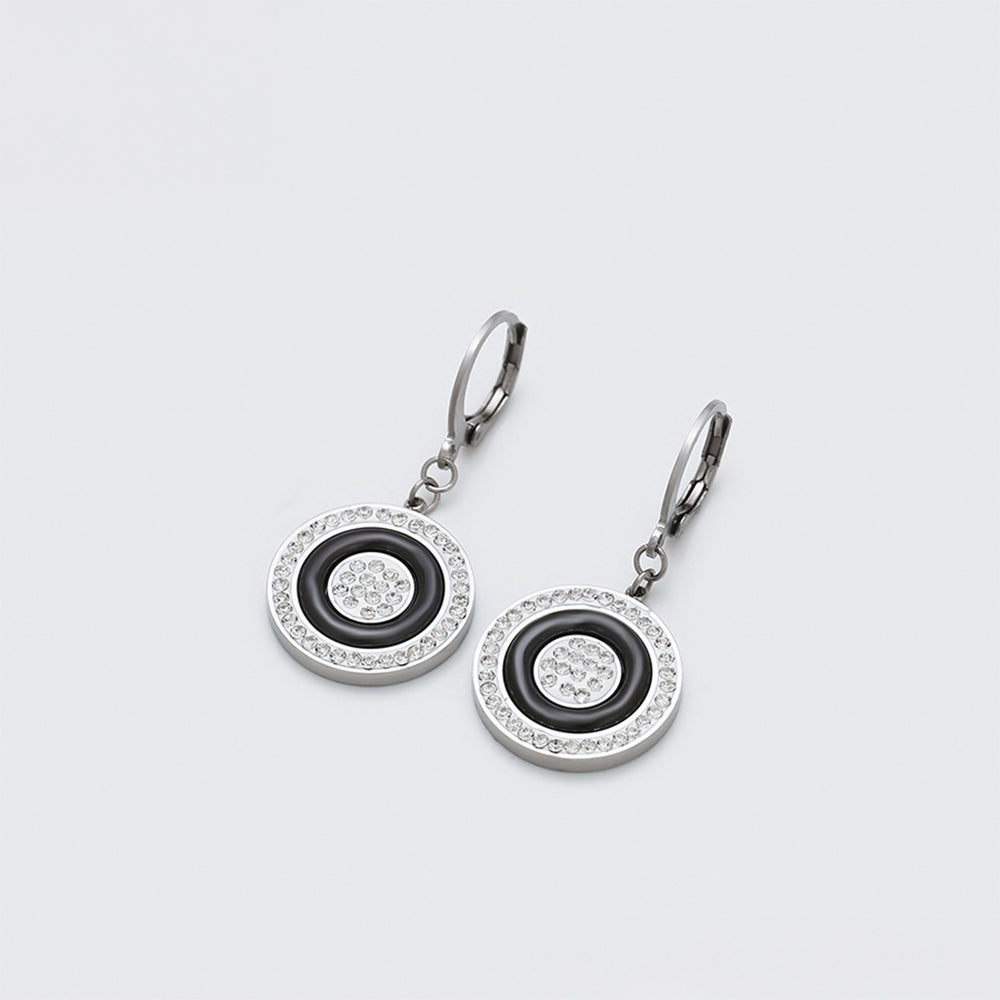 Ohrringe aus goldplattierter Legierung mit weißem Emporia® Kristall und schwarzem Emporia®-Kristall