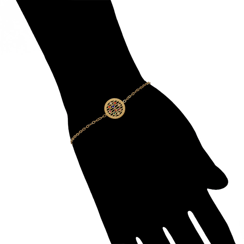 Schmuckgarnitur aus aus goldplattierter Legierung mit rotem Emporia®-Kristall und blauem Emporia®-Kristall
