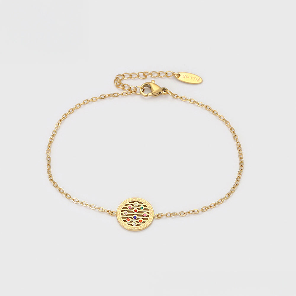 Schmuckgarnitur aus aus goldplattierter Legierung mit rotem Emporia®-Kristall und blauem Emporia®-Kristall
