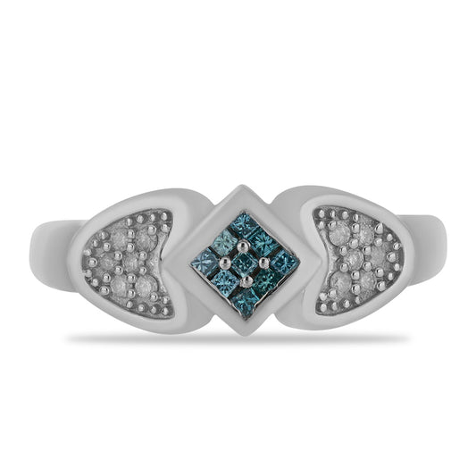 Silberring mit blauem Diamant und weißem Diamant