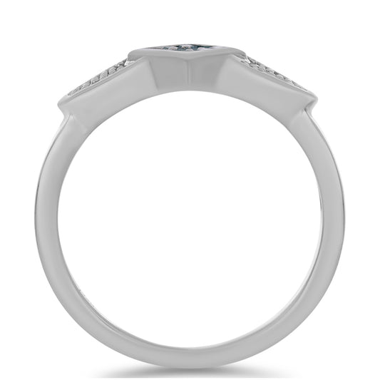 Silberring mit blauem Diamant und weißem Diamant