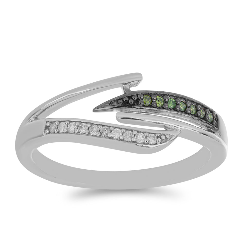 Silberring mit grünem Diamant und weißem Diamant