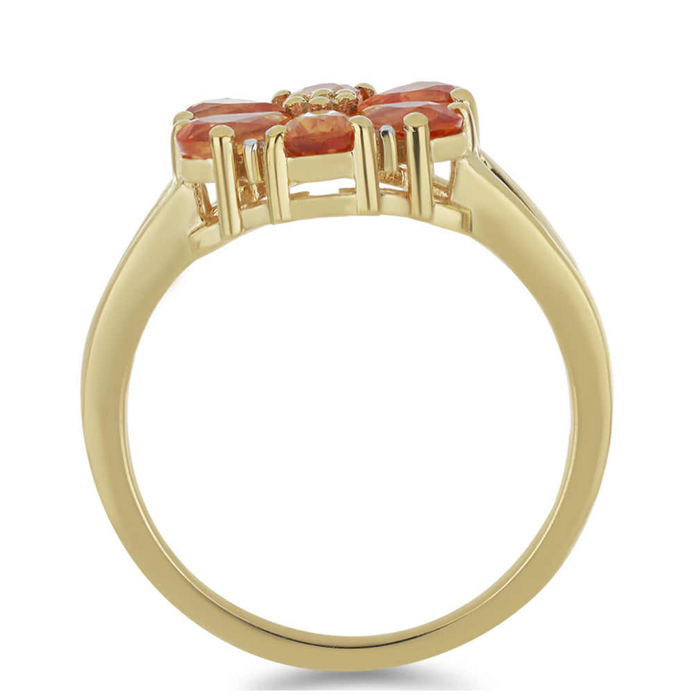 Goldring mit Orangefarbener Saphir aus Ceylon und natürlichem weißem Zirkon