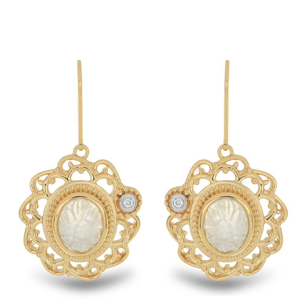 Goldplattierte Silberohrringe mit Regenbogenmondstein und weißem Topas 1