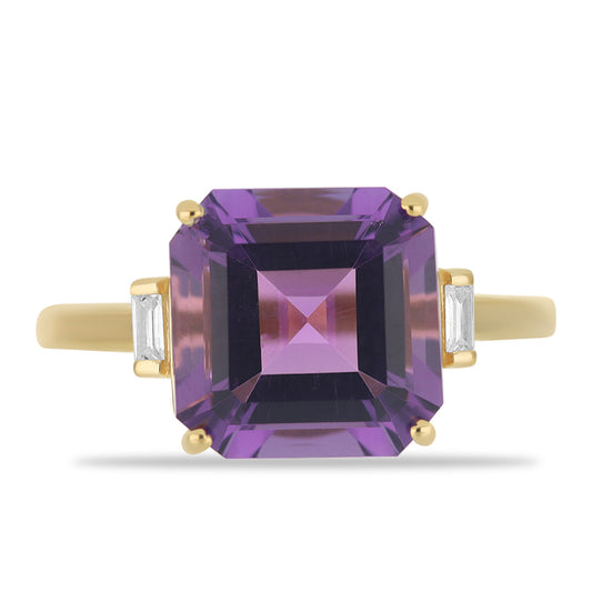 Goldring mit marokkanischem Amethyst und weißem Zirkon