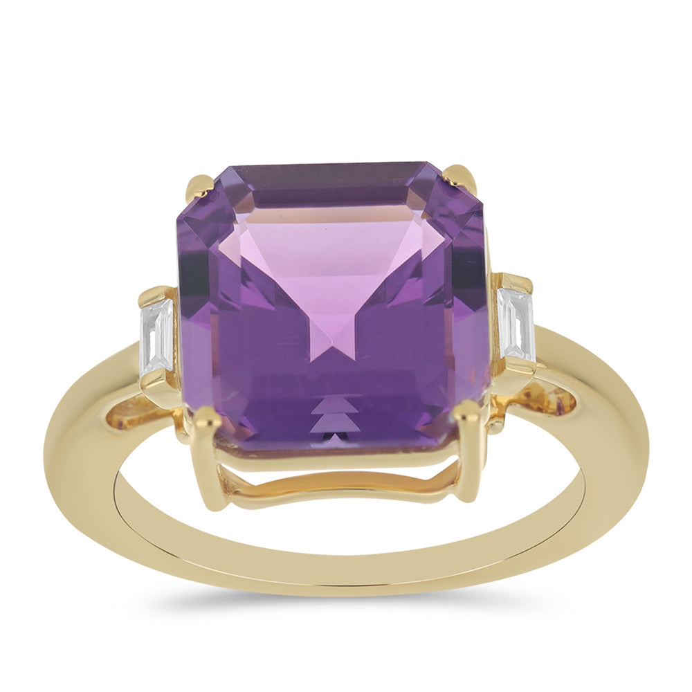 Goldring mit marokkanischem Amethyst und weißem Zirkon