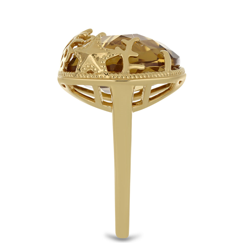 Goldplattierter Silberring mit Cognac-Quarz