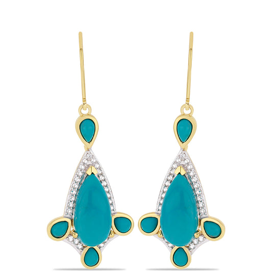Goldplattierte Silberohrringe mit Dornröschen Türkis und weißem Topas