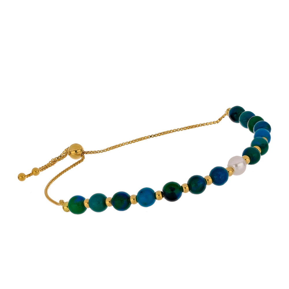 Goldplattiertes Silberarmband mit Chrysokoll und weißer Süßwasserperle 1