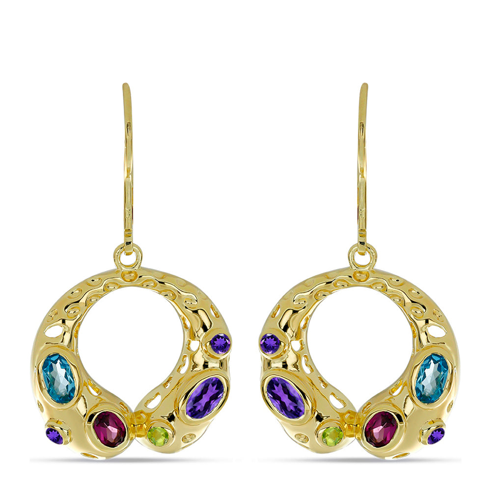 Goldplattierte Silberohrringe mit marokkanischem Amethyst und Peridot aus Changbai 1