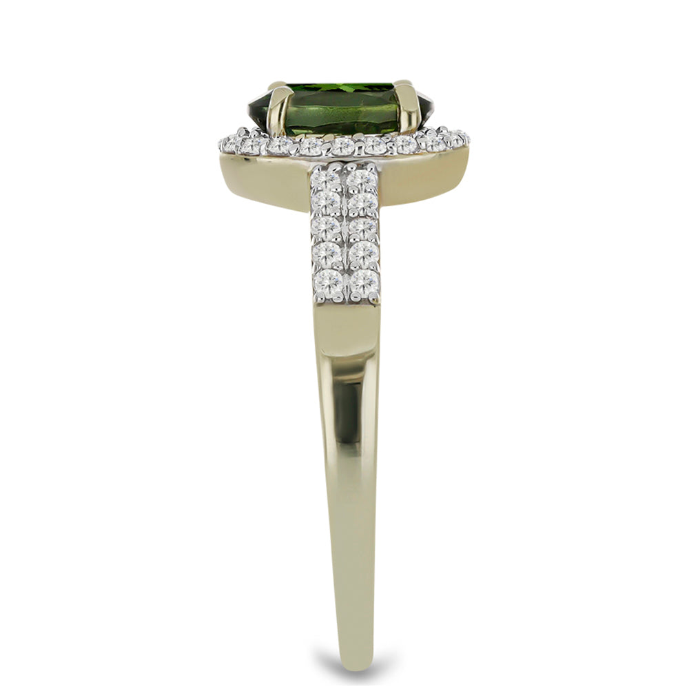 Goldring mit grünem Turmalin und weißem Zirkon