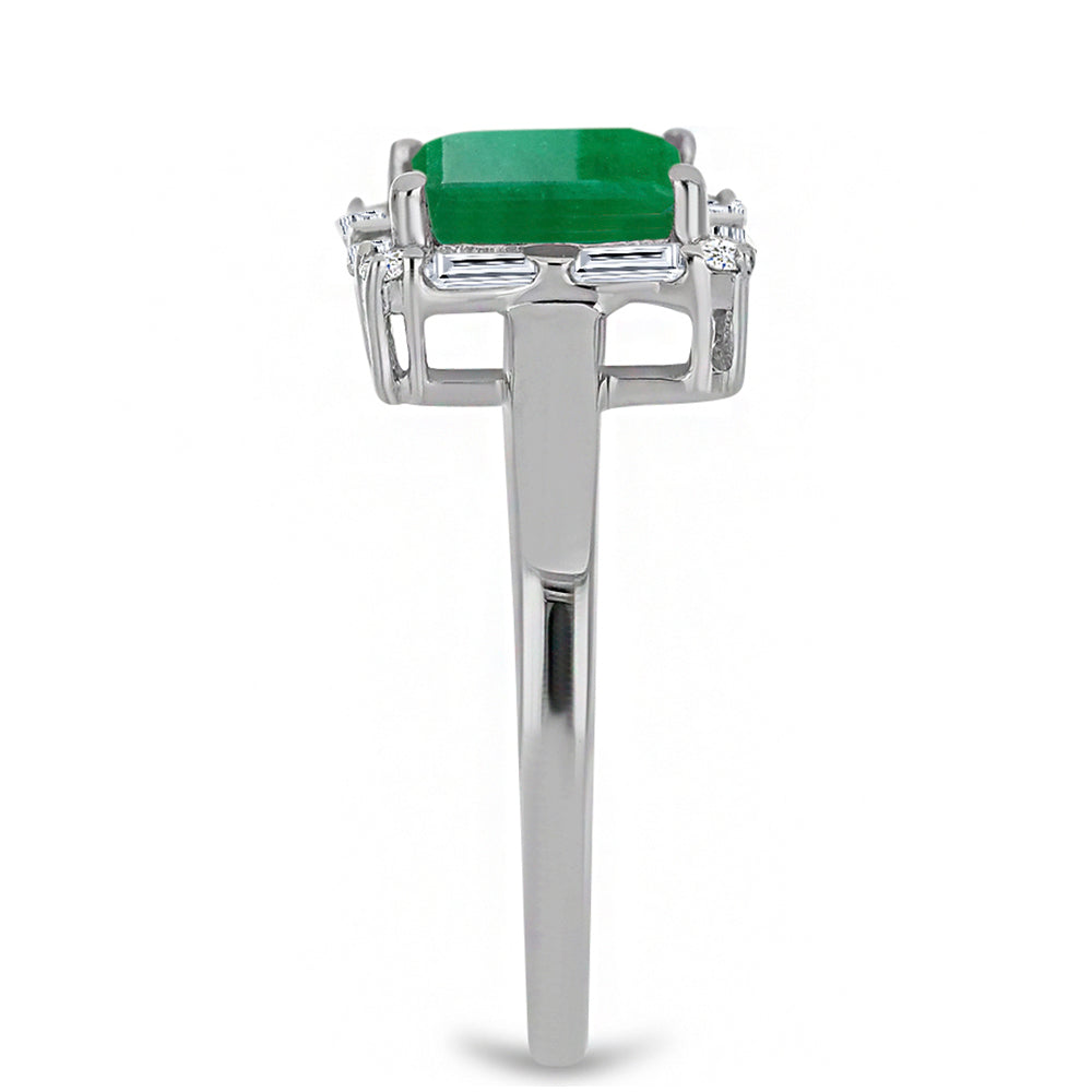 Silberring mit brasilianischem Smaragd und weißem Diamant