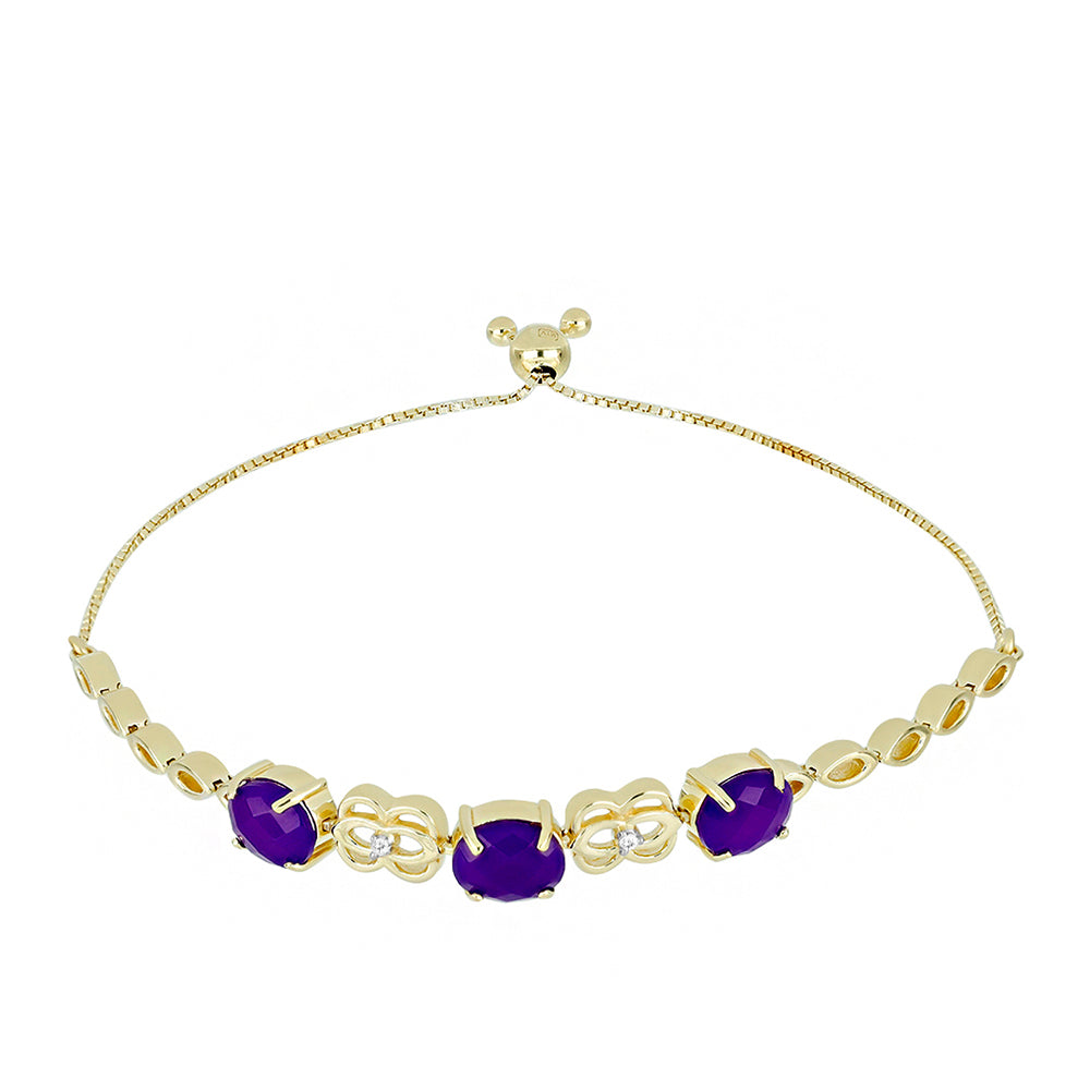 Goldplattiertes Silberarmband mit lila Achat und weißem Topas