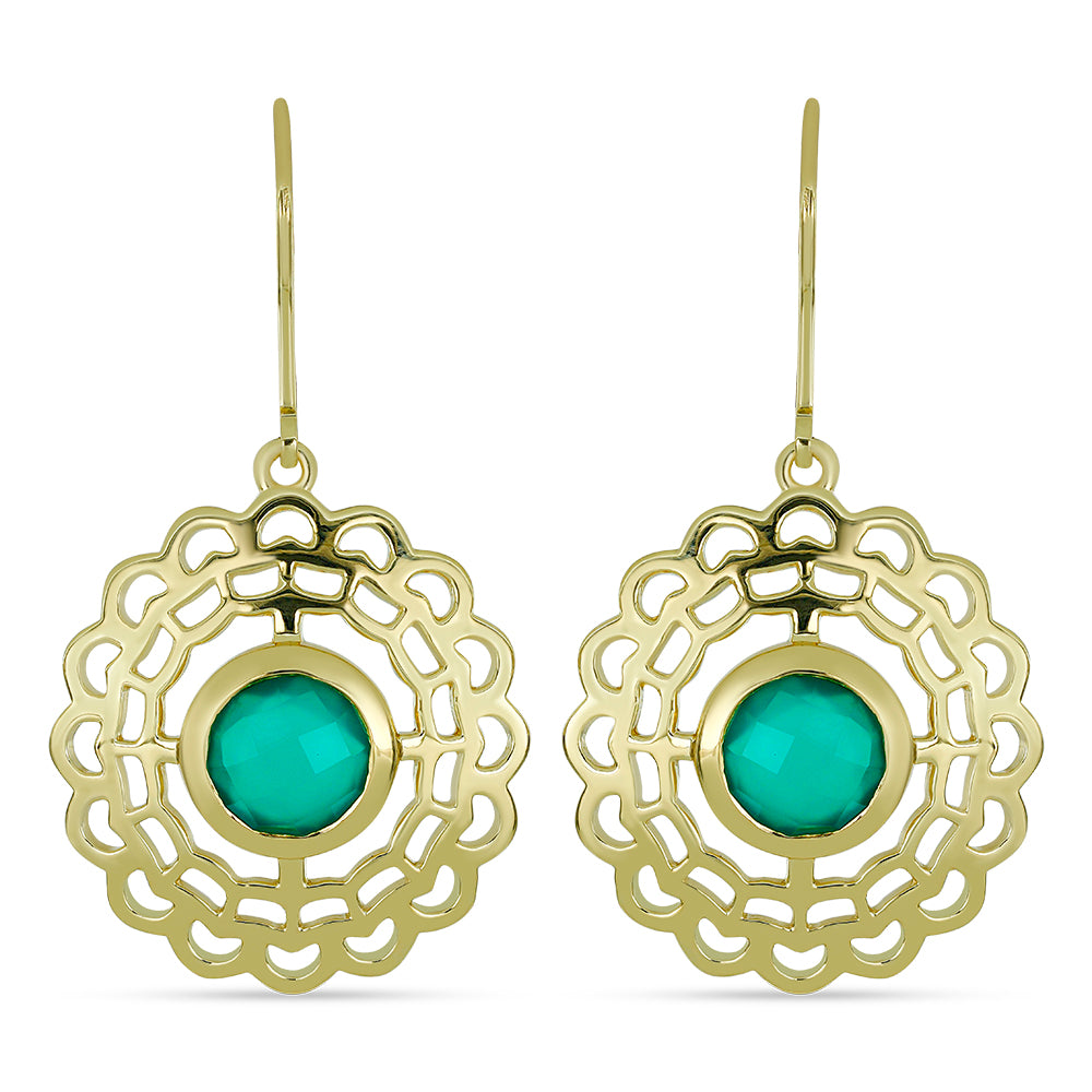 Goldplattierte Silberohrringe mit grünem Chalcedon