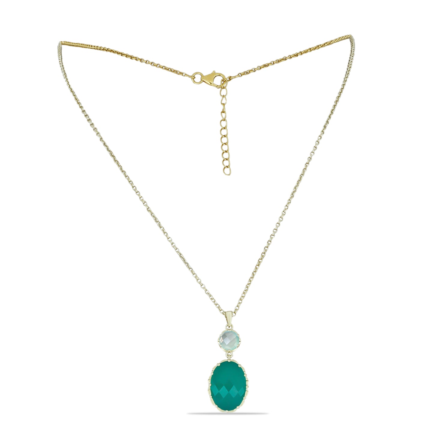 Goldplattierte Silberhalskette mit grünem Chalcedon und blauem Chalcedon