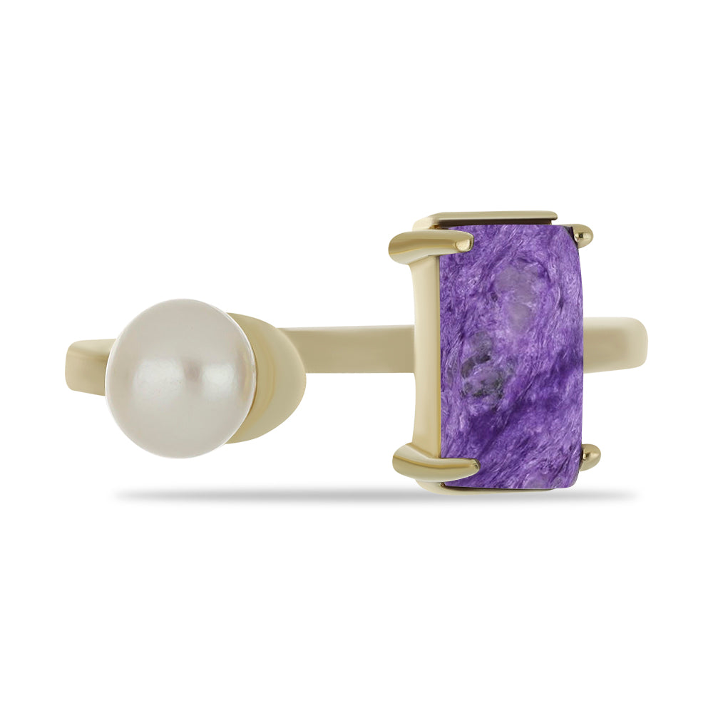 Goldplattierter Silberring mit Charoit und weißer Süßwasserperle 5
