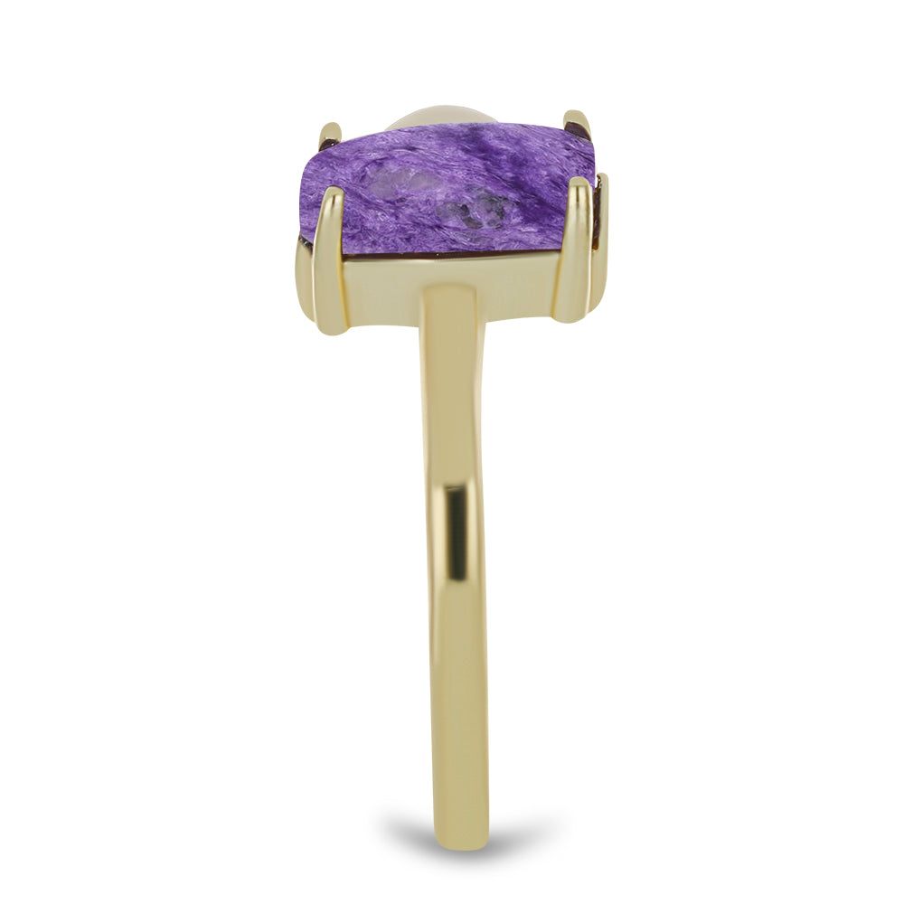Goldplattierter Silberring mit Charoit und weißer Süßwasserperle 8