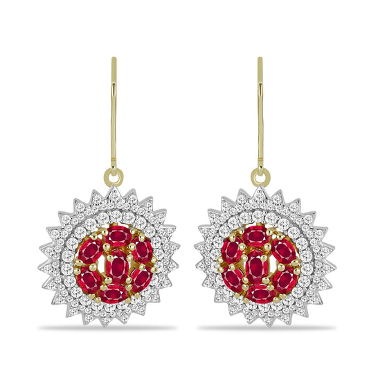 Goldplattierte Silberohrringe mit Rubin aus Madagaskar und weißem Topas