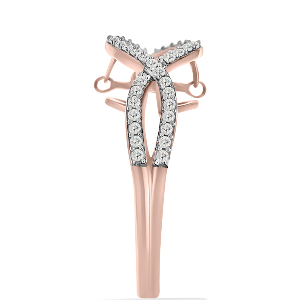 Rosevergoldeter Silberring mit rosafarbenem tanzendem Diamanten und weißem Topas