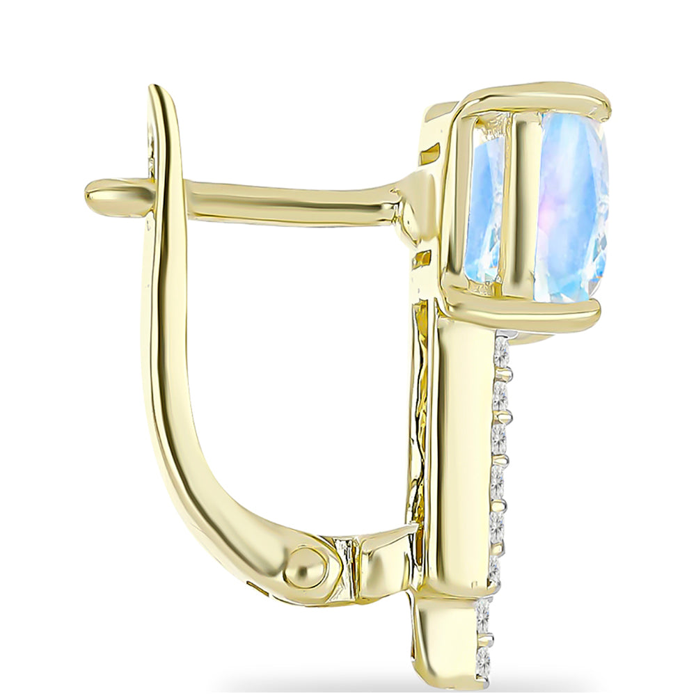 Goldplattierte Silberohrringe mit Regenbogenmondstein und weißem Topas 2