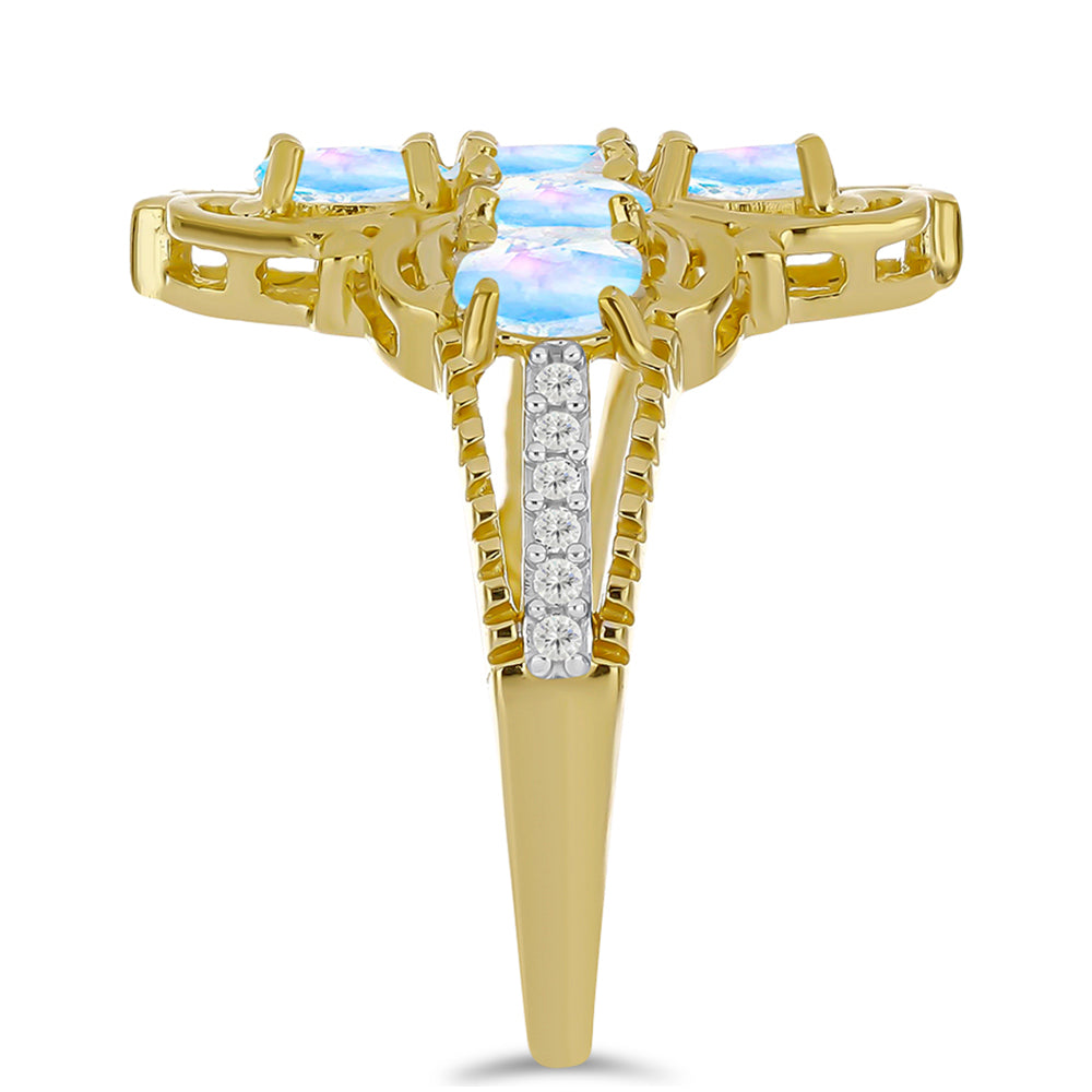 Goldplattierter Silberring mit Regenbogenmondstein und weißem Topas