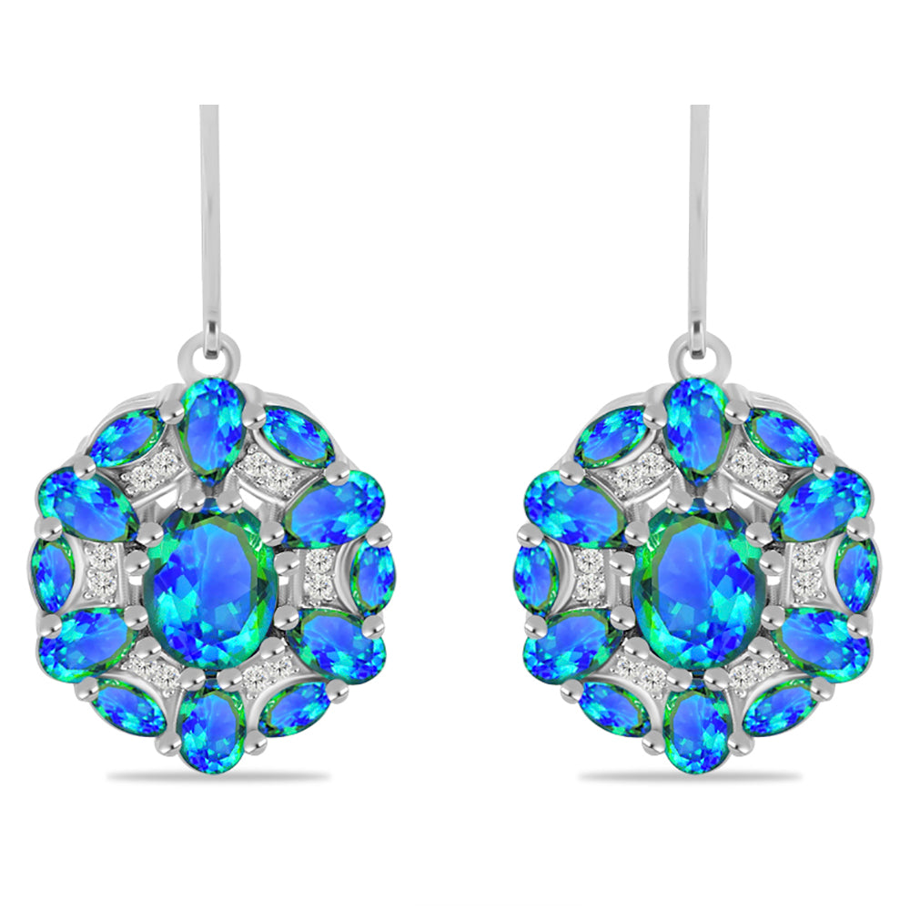 Silberohrringe mit Pfauenquarz und weißem Topas