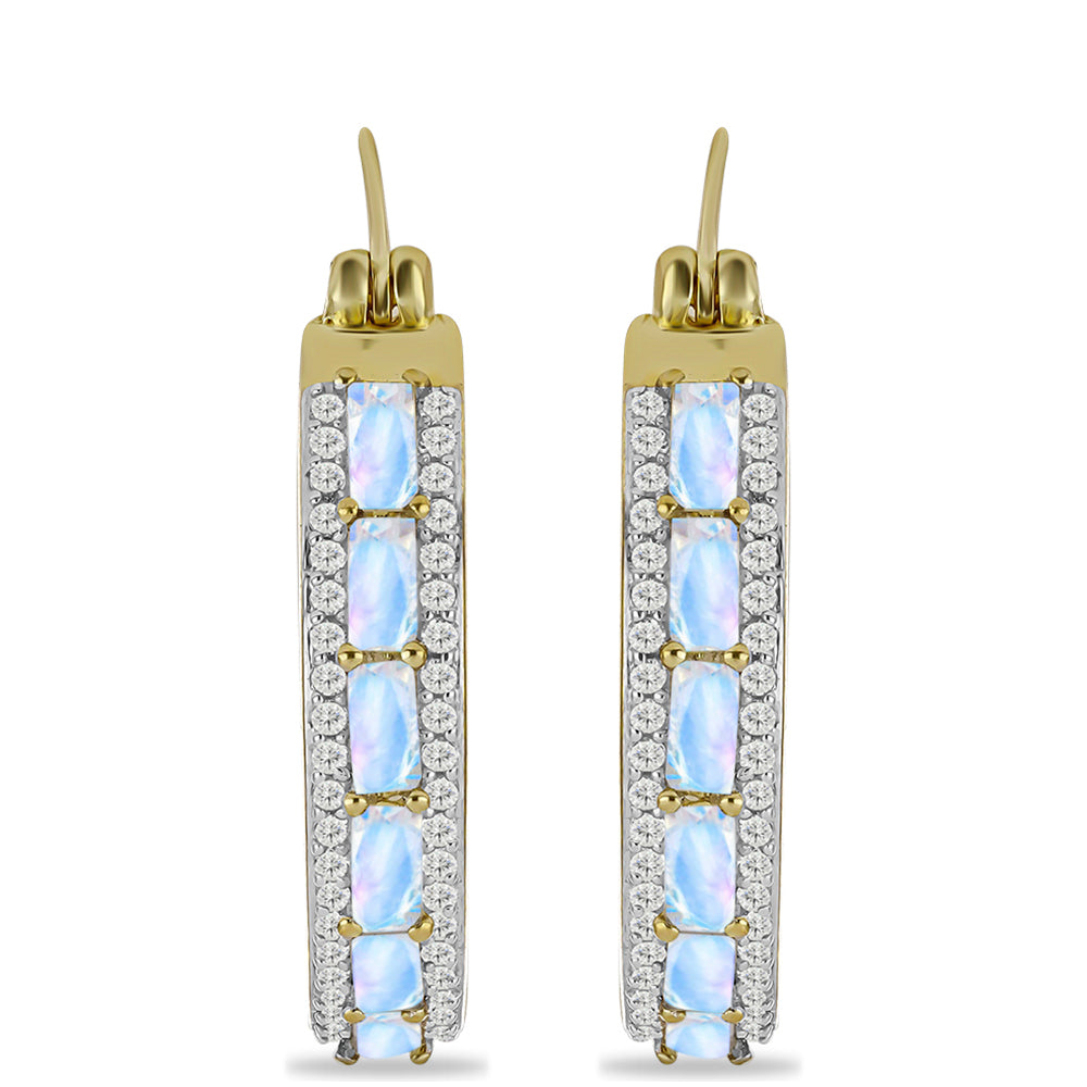 Goldplattierte Silberohrringe mit Regenbogenmondstein und weißem Topas 1