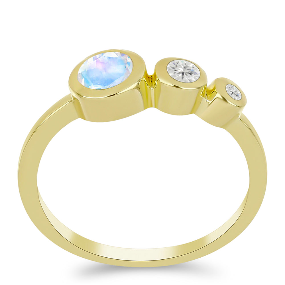Goldplattierter Silberring mit Regenbogenmondstein und weißem Topas